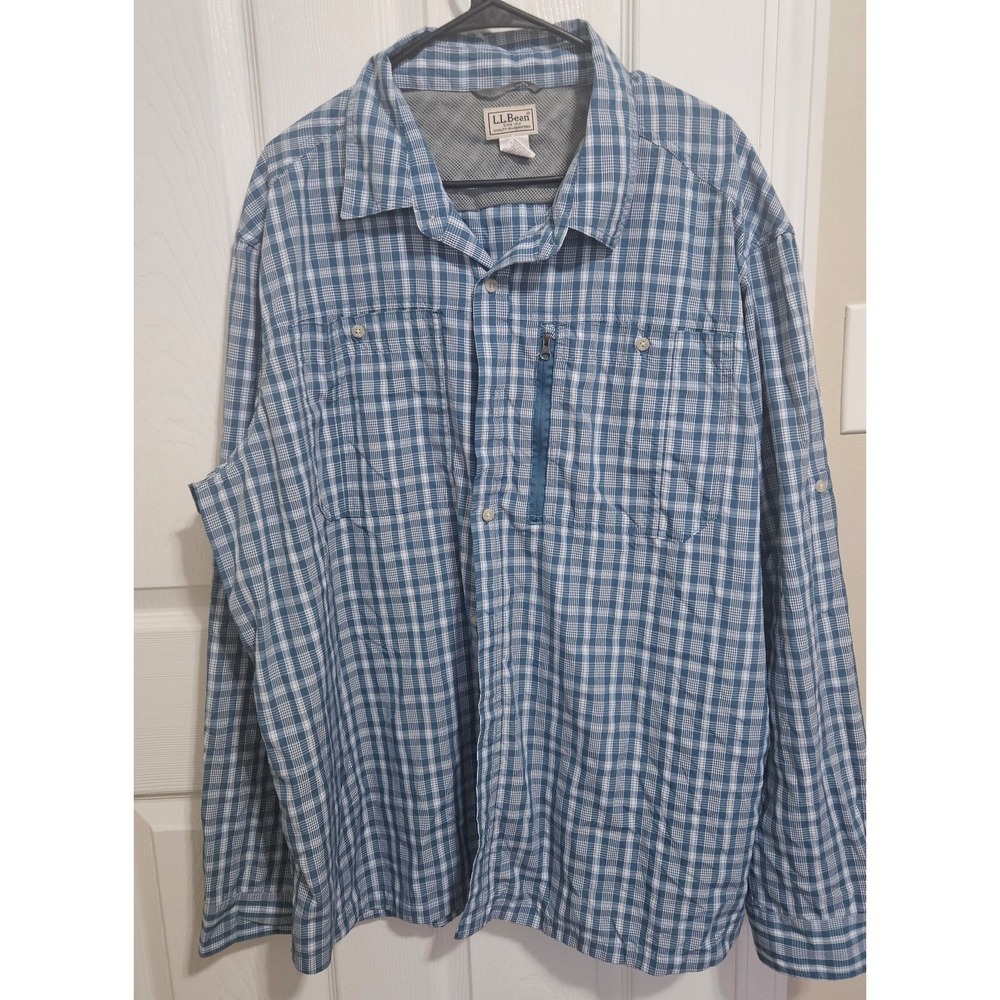 LL Bean Mens L Plaid Button Up Roll Tab Long Sleeve Fishing Vented Back‎ Shirt